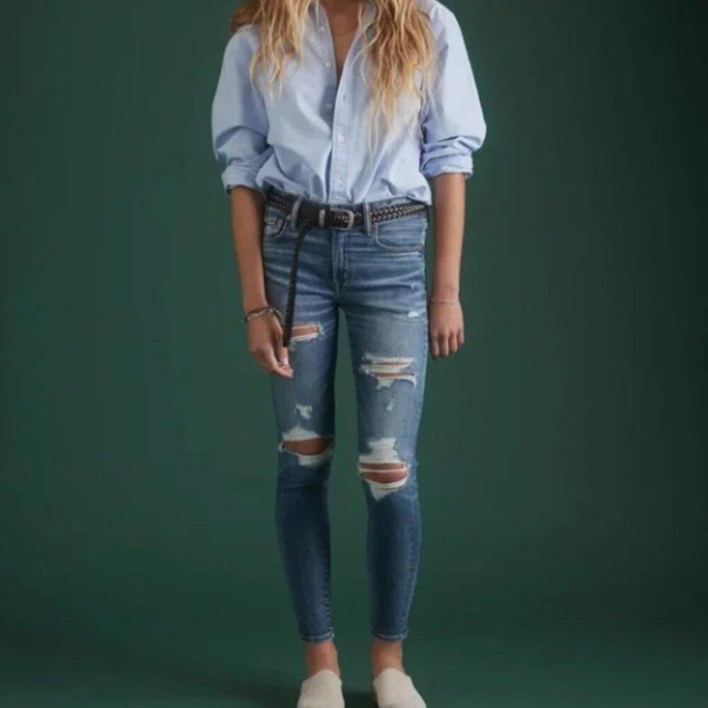 American Eagle Dark Wash Curvy High-Rise Jegging Distressed Jeans